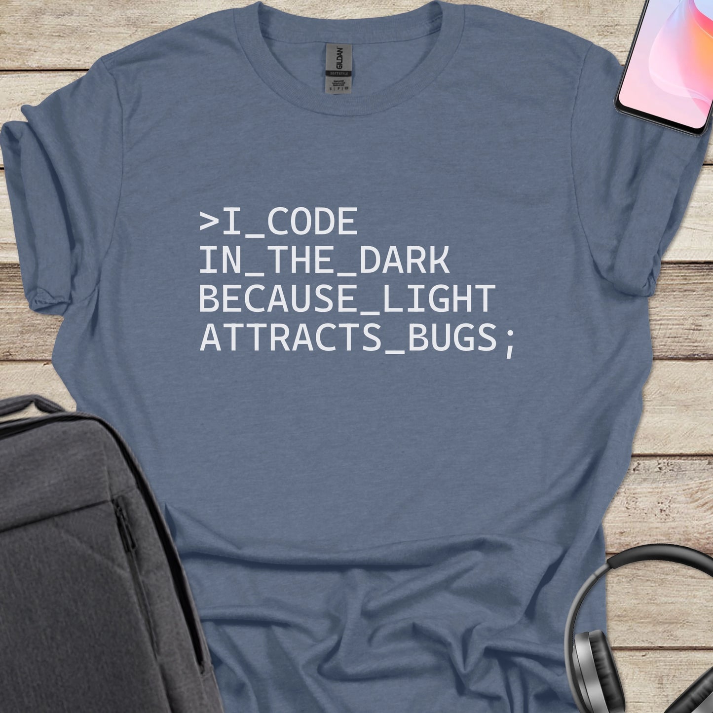 I Code In The Dark Because Light Attracts Bugs T-shirt